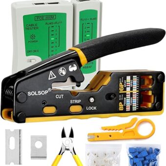 Solsop Pass Through RJ45 Crimp Tool Kit Ethernet Crimper CAT5 Cat5e Cat6 Crimping Tool Kit