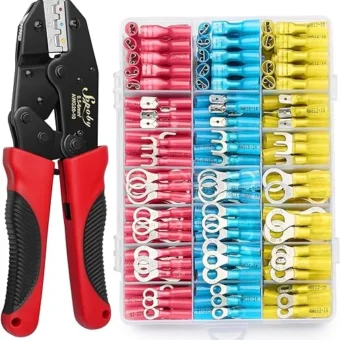 Sopoby Crimping Tool For Heat Shrink Connectors with 300PCS Marine Grade Heat Shrink Wire Connectors - Tinned Red Copper - Electrical Crimping Tool...