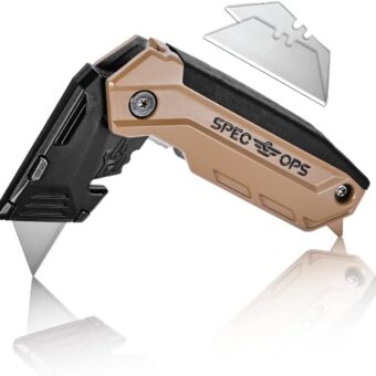 Spec Ops Tools Folding Utility Knife,Includes 3 Blades in Handle Storage, 3% Donated to Veterans