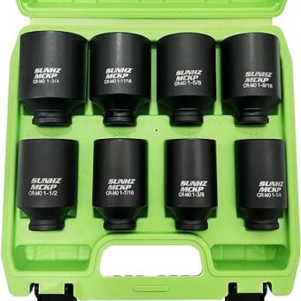 SUNKPMCKP 1/2" Drive Deep 6-Point Impact Socket Set, 8-Piece Standard SAE Spindle Axle Nut Impact Socket Set, Cr-Mo, 1-1/4-Inch to 1-3/4-Inch Size