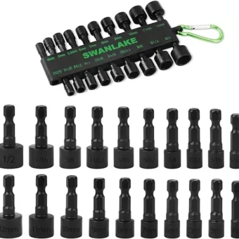 SWANLAKE 20PCS Power Nut Driver Set for Impact Drill, 1/4” Hex Head Drill Bit Set SAE and Metric