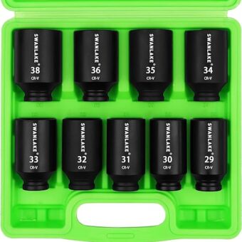 SWANLAKE 9PCS 1/2" Metric Impact Socket Set, Spindle Axle Nut Impact Socket,29mm-38mm,CR-V