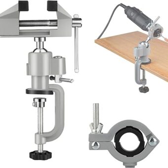 Table Vise,2 in 1 Universal Rotate 360° Work Clamp-On Vise,Table Vice with Electric Drill/Grinder Holder for Woodworking, Drilling, Sawing, Jewelry...