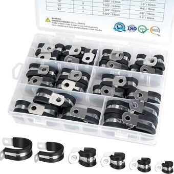 TICONN 42PCS Cable Clamps Set - Rubber Cushioned 304 Stainless Steel Hose/ Loop/ Pipe Clamps in 6 Sizes (42PCS combo, 1/4'' 5/16'' 3/8'' 1/2''...