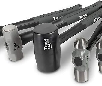 Titan 63125 5-Piece Hammer Set - 16oz & 32oz Ball Pein Hammer, 32oz Rubber Mallet, 3lb Sledge Hammer, & 3lb Cross Pein Hammer