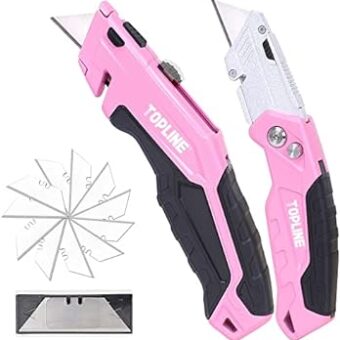 TOPLINE 2-Pack Pink Utility Knife Set, Retractable Pink Box Cutter and Pocket Folding Utility Knife, Blade Storage Design, 18-Piece SK5 Blades and...