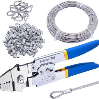 Twidec/Wire Rope Crimping Tool Up To 2.2mm Swaging Tool With 160PCS 1/16''Aluminum Crimping Loop Sleeve And 66FT 1/16'' 304 stainless steel Wire...