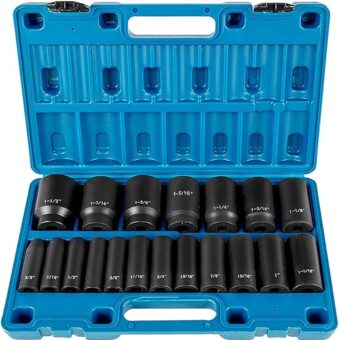 VEVOR Impact Socket Set 1/2 Inches 19 Piece, Deep Socket, 6-Point Sockets, Rugged Construction, Cr-V, 1/2 Inches Drive Socket Set Impact 3/8 inch -...