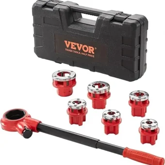 VEVOR Ratchet Pipe Threader Kit, 1/4" NPT - 1-1/4" NPT Manual Ratcheting Pipe Threader, Portable Pipe Threading Tool Set with 6PCS NPT Dies,...