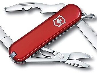 Victorinox Rambler Swiss Army Knife, Compact 10 Function Swiss Made Pocket Knife with Magnetic Phillips Screwdriver, Scissors and Tweezers – Red