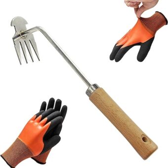 Weed Puller Tool, Garden Weed Pulling Tool with Gardening Gloves, Upgraded 4 Teeth Forged Hand Weeder, Uprooting Weeding Artifact Tool for...