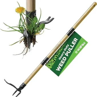 Weed Puller Tool, Stand Up Heavy Duty Weed Remover Tool, Foot Platform Design - Real Bamboo Long Handle - 4 Claw Steel Head Weeder Tool, Garden...