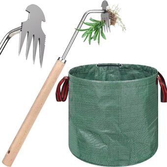 Weeding Artifact Uprooting Weeding Tool with Bag, Stainless Steel Forged Weed Puller 4 Teeth Dual Heads Weeder, Hand Weeder Tool for Gardening Weed...