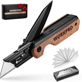 WORKPRO 2-in-1 Folding Knife/Utility Knife, Quick-Change Box Cutter with Belt Clip and Liner Lock, Extra 10 SK5 Blades Included