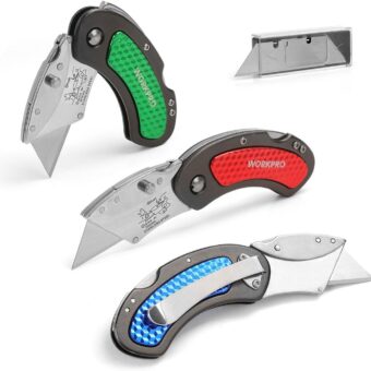 WORKPRO Folding Utility Knife Set Quick Change Blade, Back-lock Mechanism 3-piece with 10-piece Extra Blades