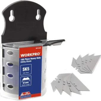 WORKPRO Utility Knife Blades, SK5 Steel, 100-Pack with Dispenser