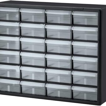 Akro-Mils 10124, 24 Drawer Plastic Parts Storage Hardware and Craft Cabinet, 20-Inch W x 6-Inch D x 16-Inch H, Black