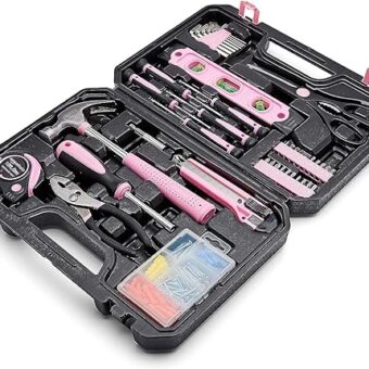 Amazon Basics Household Tool Kit With Storage Case, 142 Piece, Pink, 13.39 x 9.25 x 2.95 inch