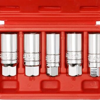 CASOMAN 3/8-Inch Drive Spark Plug Socket Set, 6-Point, 5/8-Inch, 3/4-Inch, 13/16-Inch, 14mm, 18mm, 5-Piece Set