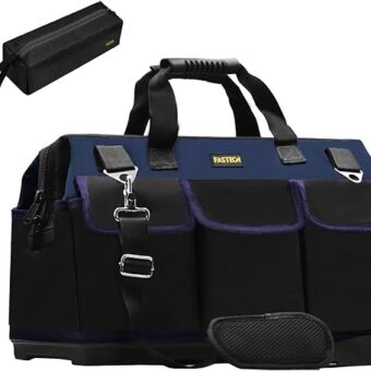 FASTECH 22in Heavy Duty Bottom Tool Bag With Wide Mouth for Tool Storage, Carrier and Organizer, Tool Bag for Men/Women, Wide Mouth Tool Bag With...