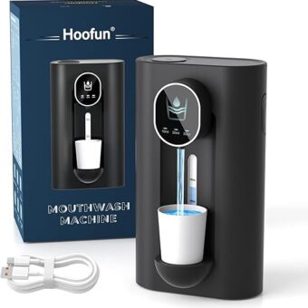 Hoofun Automatic Mouthwash Dispenser for Bathroom,18.26Oz Wall Mounted Mouth Wash Dispenser with Magnetic Cups, 3 Dispensing Level, Smart Mouthwash...