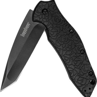 Kershaw Kuro Tanto Black Serrated Pocket Knife, 3.1” Steel Blade with Assisted Opening, Glass-Filled Nylon Handle with Deep-Carry Pocketclip, Small...