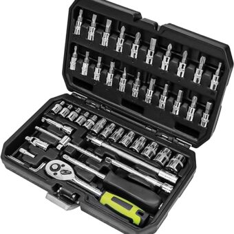 OTLOOMTBT 46 Pieces 1/4 Inch Drive Industrial Grade Socket Ratchet Wrench Set, with Bit Socket Set Metric and Extension Bar for Auto Repairing and...