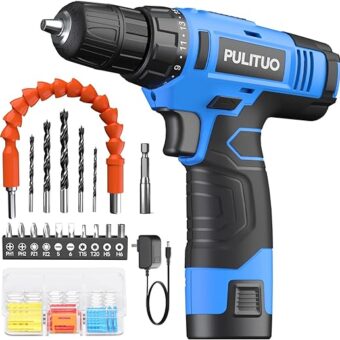 PULITUO 12V Blue Cordless Drill Set Power Drill Kit with Battery and Charger,electric drill home improvement,3/8-Inch Keyless Chuck,Built-in...