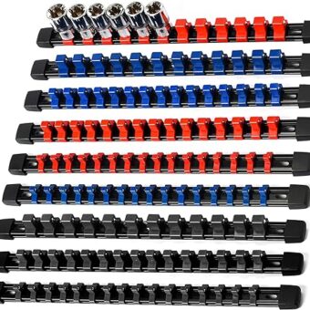 Reniteco Socket Organizer Drive ABS Tools-Socket Holder, Premium Quality 9 Pieces Holders Kit 1/4-Inch x 48 Clips, 3/8-Inch x 45 Clips, 1/2-Inch x...