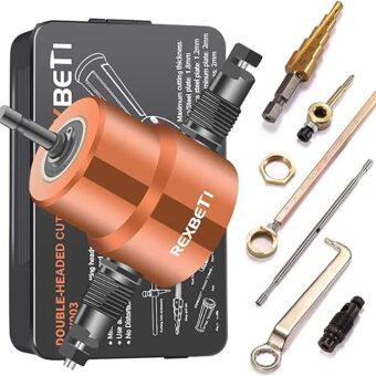 REXBETI Double Headed Sheet Metal Nibbler, Drill Attachment Metal Cutter with Extra Punch and Die, 1 Cutting Hole Accessory and 1 Step Drill Bit,...