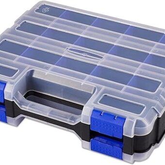 Small Parts Storage Case Tools Box Organizer Double Side 34 Compartments Hardware Organizers with Removable Plastic Dividers for Screws Nuts Nails...