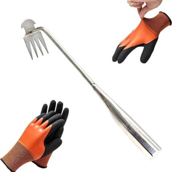 Weed Puller Tool, Garden Weed Pulling Tool with Gardening Gloves, Upgraded 4 Teeth Forged Hand Weeder, Uprooting Weeding Artifact Tool for...