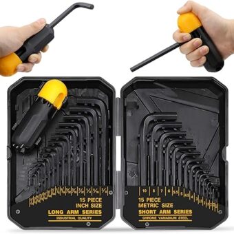 31-Piece Hex Key Set - Allen Wrench Set, SAE and Metric Allen Keys MM(0.7mm-10mm) SAE(0.028"-3/8) Heat-Treated, Torque Handle, High Leverage, Long...