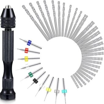 57 Pieces Hand Drill Bits Set, Pin Vise Hand Drill, 46 Pieces Micro Twist Drill Bits and 10 Pieces PCB Mini Drill Bits for Resin Polymer Clay Craft...