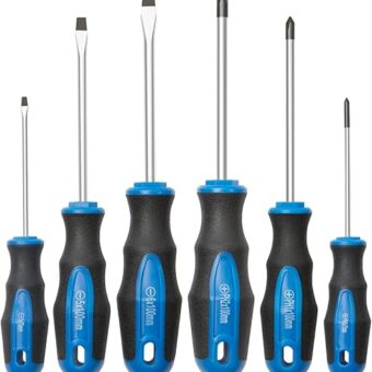 6PCS Magnetic Tip Screwdriver Set, 3 Phillips and 3 Flat, Professional Cushion Grip | 6-Piece Hand Tools Set