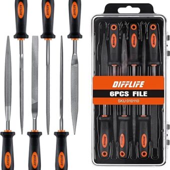 7'' Needle File Set (Carbon Steel 6 Piece-Set) File Handles, Hardened Alloy Strength Steel - Set Includes Flat, Flat Warding, Square, Triangular,...