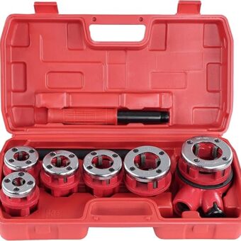 ABN Ratchet Pipe Threader - Galvanized Pipe Threader Kit with 6 Iron Pipe Dies for Threading Metal and PVC Pipes