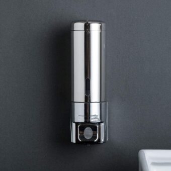 Adhesive Soap Dispenser 300ML Drill Free with Adhesive or Wall Mount with Screws,Manual Dispenser Shampoo Shower for Kitchen Bathrooms,Stainless Steel