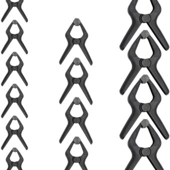 Amazon Basics 14-Piece Nylon Spring Clamp Set, 6 Pack of 3-3/8-Inch, 4 Pack of 4-1/2-Inch, 4 Pack of 6-1/2-Inch, Black/ Grey