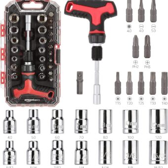 Amazon Basics 27-Piece Magnetic T-Handle Ratchet Wrench and Screwdriver Set