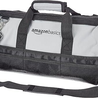 Amazon Basics Durable Wear-Resistant Base, Tool Large Standard Bag with Strap, 16 Inch, Black & Grey