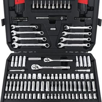 Amazon Basics Mechanic's Tool Socket Set With Case, 145-Piece