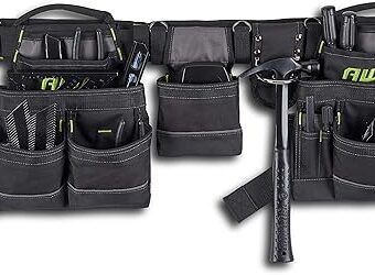 AWP Carpenter Tool Rig with Carry Handles, Premium Tool Belt, Air-Mesh Padded Belt Fits Waists Up to 50 Inches,Black