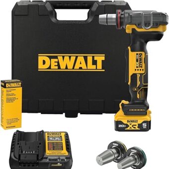 DEWALT 20V MAX XR PEX Expander Tool Kit with 1", 1-1/4", and 1-1/2" Expansion Heads, Battery and Charger Included (DCE410P1)