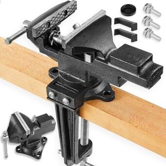 Dual-Purpose Combined Universal Vise 360° Swivel Base Work, Bench Vise or Table Vise Clamp-On with Quick Adjustment, 3.3" Movable Home Vice for...