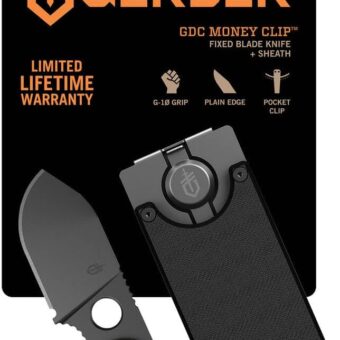 Gerber Gear GDC Money Clip with Pocket Knife - Fixed Blade Knife and Case - EDC Gear and Equipment - Stainless Steel