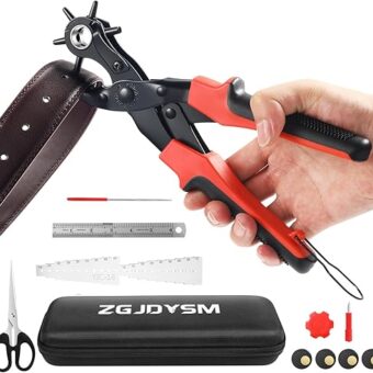 Leather Hole Punch Tool Set, Multi Hole Sizes Puncher, Revolving Punch Plier Kit for Belts, Watch Bands, Handbag Straps, Dog Collars and More