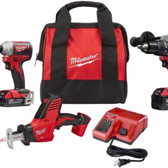 Milwaukee 2893-22CXP M18 18-Volt Lithium-Ion Brushless Cordless Hammer Drill/Impact/Hackzaw Combo Kit (3-Tool) with 2 Batteries, Charger and Bag