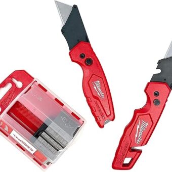 Milwaukee Fastback Flip Utility Knife 2 Piece Set with Razor Blade Dispenser (50 Blades Included)