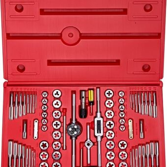 NEIKO 00908A SAE and Metric Tap and Die Set, Alloy Steel Taps and Dies with Hexagon T-Type Wrench, Quality Threading Tools, 76-Piece Set